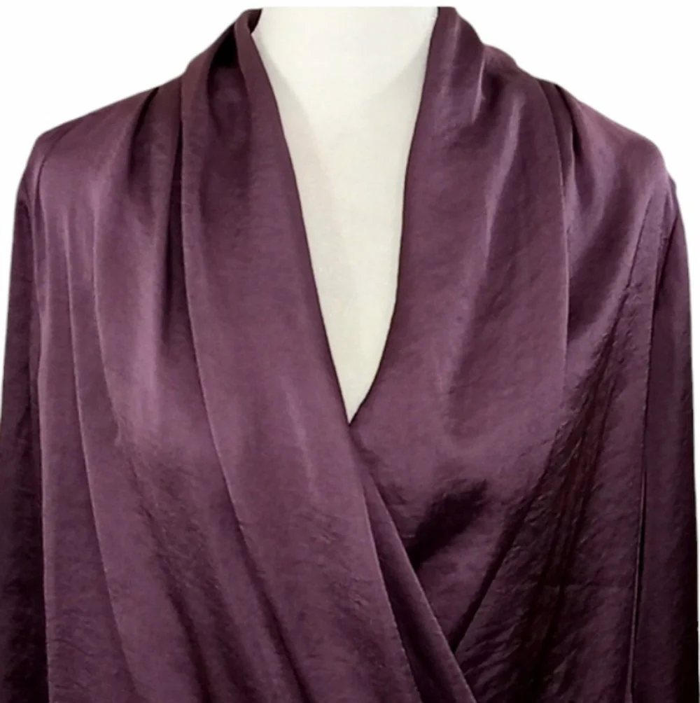 Band Of Gypsies Mon Cheri Plum Satin Faux Wrap Blouse Size XS